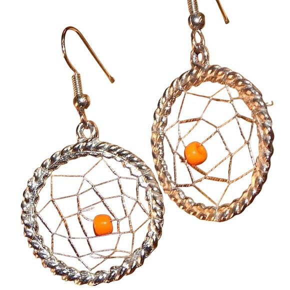 Orange "Spider" in Web Earrings - Picture 8 of 10